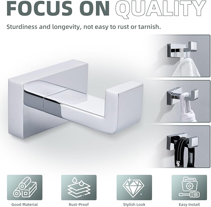 Suyar Bathroom Towel Hook, SUS 304 Stainless Steel Robe Towel Holder for Wall, Chrome