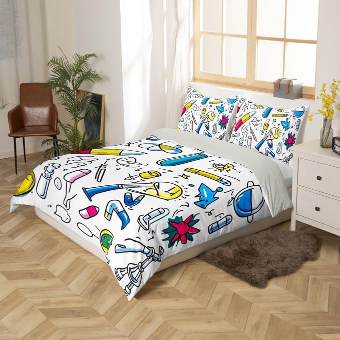 Science Students Duvet Cover Set Physics formula Twin Bedding Sets for Girls for Tween Boys Girls | Chemistry Science Educational Comforter Cover Back To School Supplies Bed Set, Room Decor Aesthetic