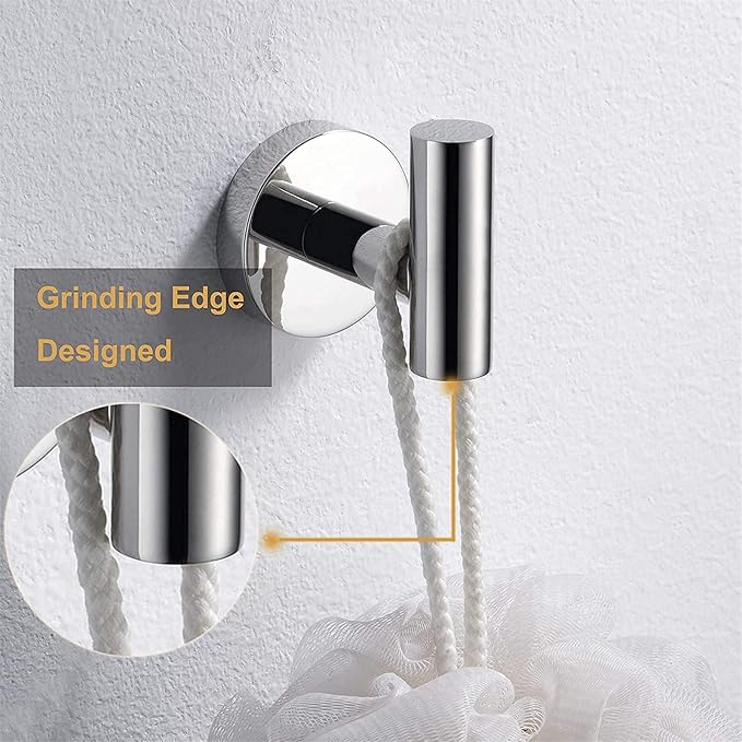 Nolimas Towel Coat Hook Polished Chrome, SUS304 Stainless Steel Bathroom Clothes Cabinet Closet Sponges Robe Hook Wall Mounted Round Kitchen Heavy Duty Door Hanger 4 Packs