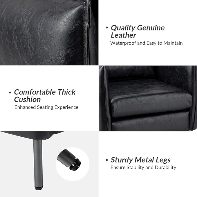 HULALA HOME Leather Armchair, Modern Faux Leather Accent Armchair Upholstered Living Room Chairs with Moveable Cushion for Living Room, Office, Reading, Customer Reception, Black