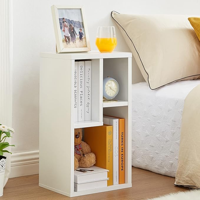 VECELO 3-Cube Bookcase, 2-Tier Customized Storage Display Shelf, Bookshelf with Height Difference Fits Tallest Hardcovers, Horizontal Available, Free Standing for Home Office, Pearl White