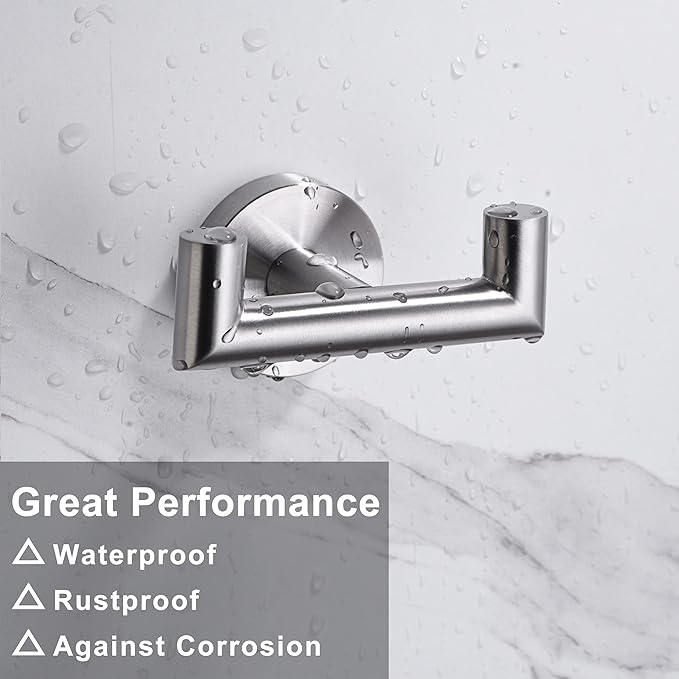 Towel Hooks For Bathrooms, Brushed Nickel Towel Hook For Kitchen Bathroom, SUS304 Stainless Steel Coat Hook, Heavy Duty Double Holder Robe Hooks For Hanging Towels,Coats,Clothes,Wall Mount, 4 Pack