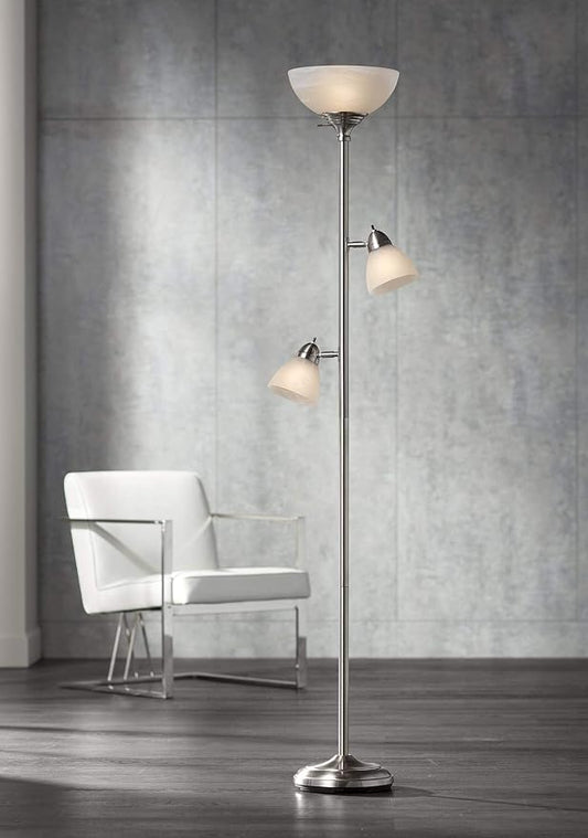 360 Lighting Ellery Modern Tree Torchiere Floor Lamp Standing 3-Light 72" Tall Brushed Nickel Silver Frosted White Glass Shade Decor for Living Room Reading House Bedroom Office