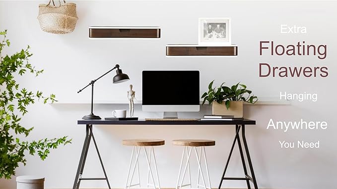 Floating Shelf with Drawer - Walnut Floating Shelves - Floating Drawers for Wall - Wall Shelf for Living Room Office - Floating Shelves Bathroom Vanity Shelves 8 Inch Depth