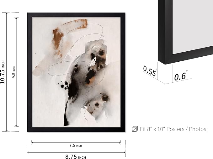 Poster Master Ink Wash Painting Poster - Line on Ink Wash Print - Ink Brush Art - Abstract Illustration - Line Design - Bedroom or Living Room Wall Decor - 8x10 Black Framed