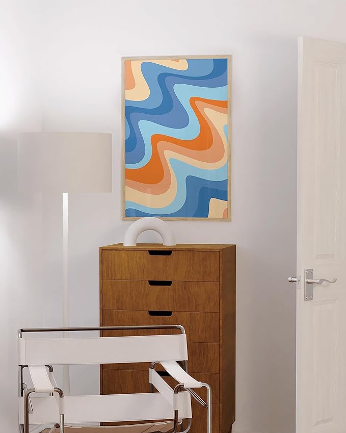 HAUS AND HUES Ocean Poster - Colorful Abstract Beach Wall Decor, Coastal Tropical Artwork (Beige Frame, 24x36)
