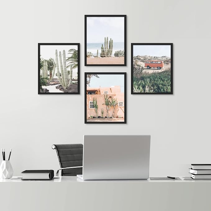 SIGNWIN Framed Cactus Desert Wall Art, Set of 4 Cactus Desert Wall Decor Prints, Nature Wilderness Wall Décor for Living Room, Bedroom - 12"x16" Black