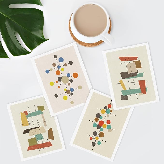 SIGNWIN Adhesive Canvas Poster Mid-Century Modern 1960s Vintage Nordic Polygons Abstract Geometric Digital Art Modern Art Decorative Zen Multicolor Minimalism for Bedroom - 8"x10"x 4