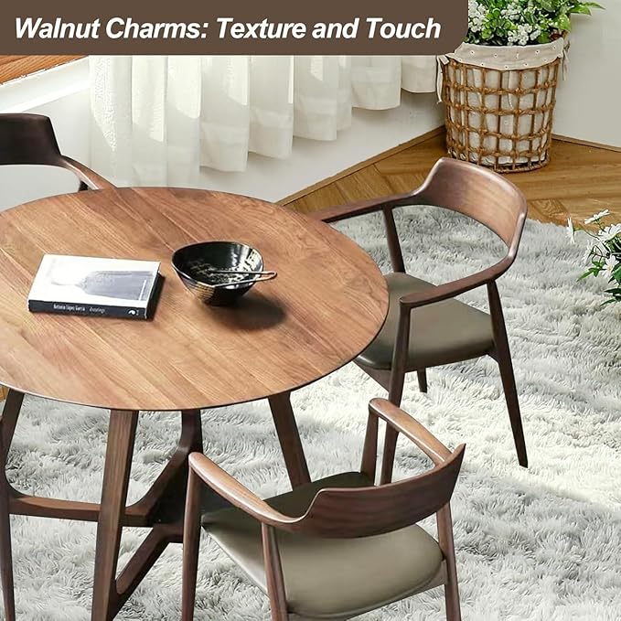 35.4" Round Wooden Dining Table,Small Dining Table for 4,Circle Kitchen Table,Mid Century Modern Coffee Table for Living Room,Dining Room, Easy-Assembly,Space Saving,Walnut