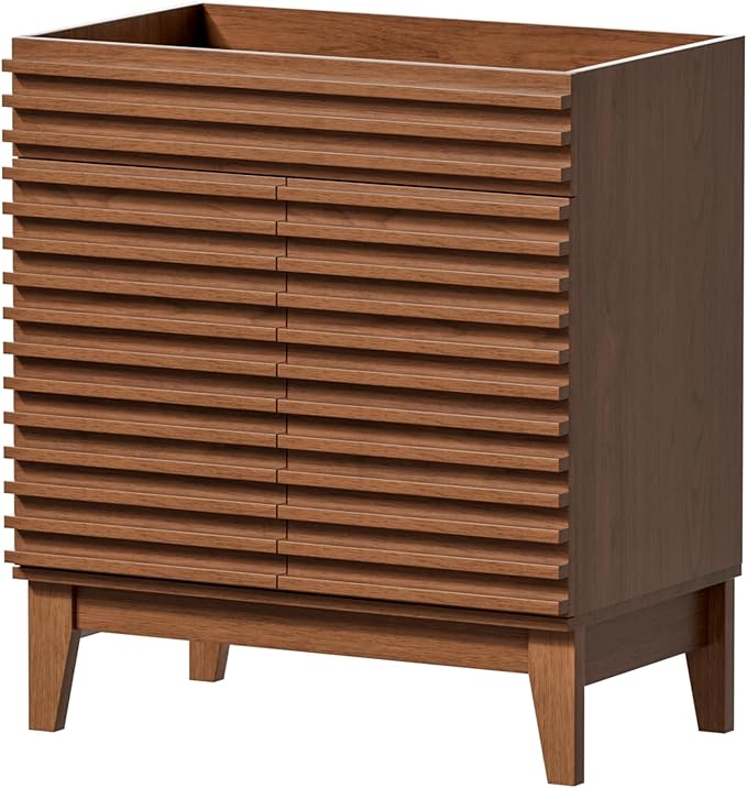 APRILSOUL 30" Bathroom Vanity, Mid-Century Bathroom Vanity Cabinet with 2 Soft Closing Doors, Freestanding Bathroom Cabinet, Particleboard Frame with Wood Grain Laminate, Walnut (Sink Not Included)