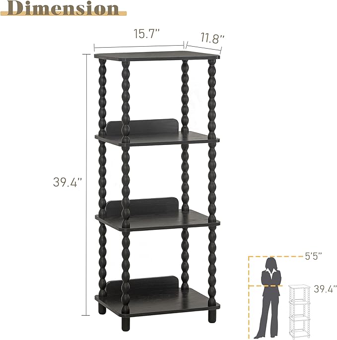 Fultyle Book Shelf, 4-Tier Bookshelf with Storage, Small Bookcase Display Shelves with Solid Wood Legs for Bedroom, Living Room, Office and Small Spaces (Black)