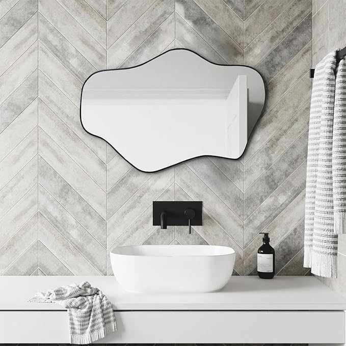Irregular Wall Mirror, 21"x14" Asymmetrical Mirrors, Modern Frameless Mirror for Wall, Unique Shaped Mirrors for Living Room Bathroom Bedroom Hallway Entryway Fireplace