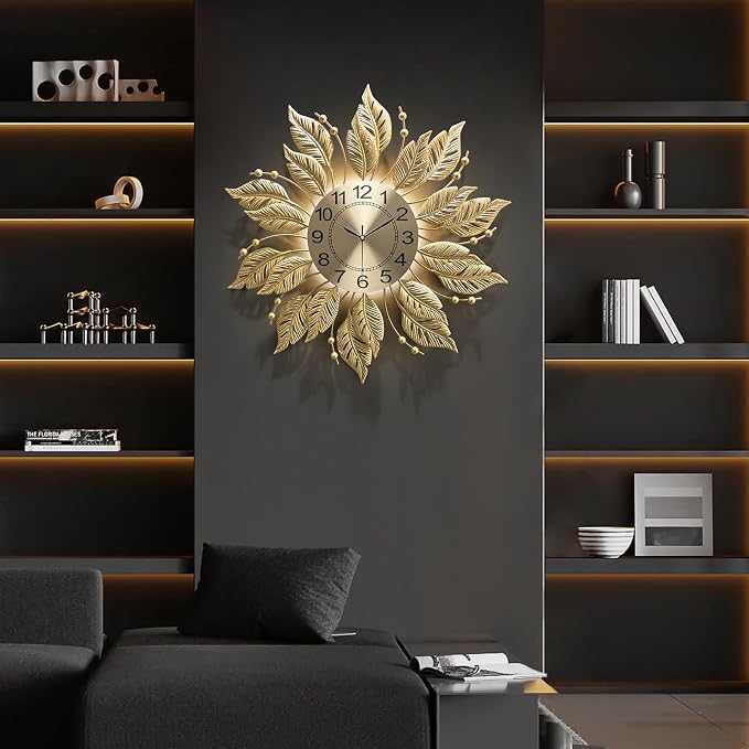 27" Gold Mid Century Modern Wall Clock，Battery Operated Decorative Decorative Metal Wall Clock for Living Room/Bedroom/Office/Bathroom Wall Art&Clocks