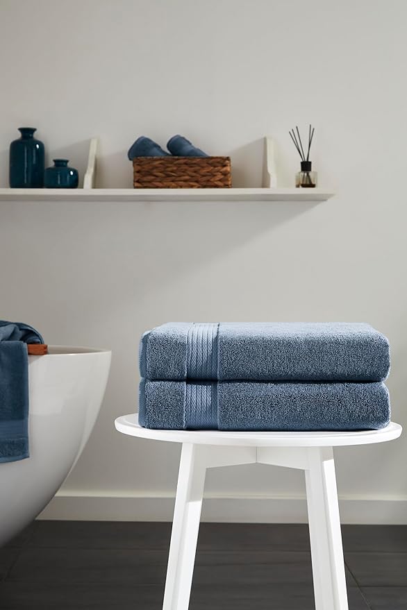 Ozdilek 2-Piece Bath Towels, 30x60 550GSM– 30x60 Inches, 100% Turkish Cotton, Luxury Quick Dry, Extra Large, Fade-Resistant, Eco-Friendly, Spa Towel, Cotton Towel (Ocean Blue)