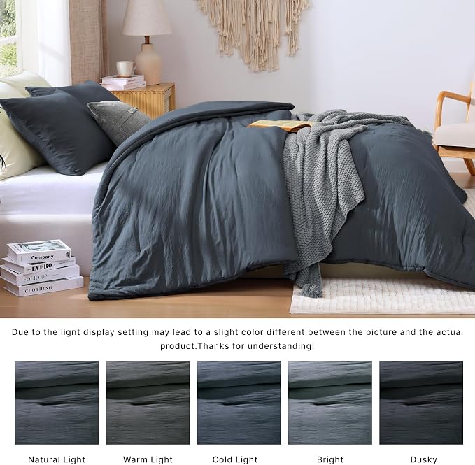 WRENSONGE King Size Comforter Set - 3 Pieces Blue Grey Comforter Prewashed Soft Lightweight for All Seasons,Fluffy Down Alternative Comforter King Size with 2 Pillow Shams