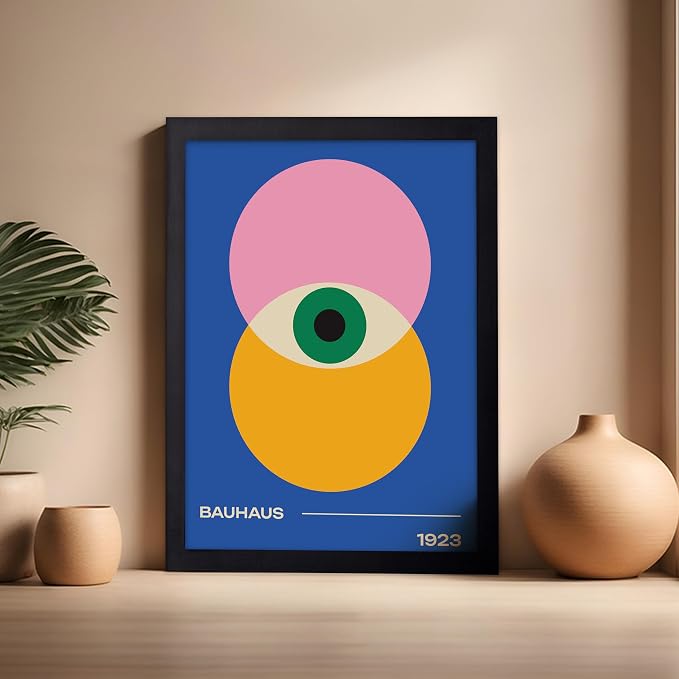 Poster Master Bauhaus Poster - Eye Print - Layered Circles ART - Graphic Design - Geometric Style - Chic Boho ART - Mid Century Modern - Living Room or Bedroom Decor - 16x20 Black Framed