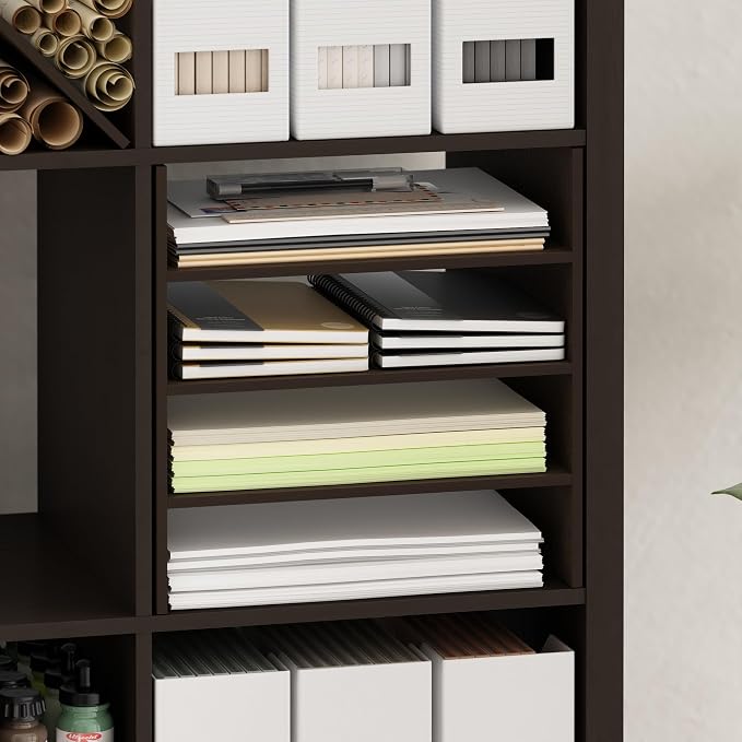 Furinno Cubicle Cube Insert, 3-Shelf Cube Organizer, Fits into Furinno Extra Thick Cubes, for Organizers and Storage, Black Dark Oak (Does not fit IKEA Kallax Shelving)