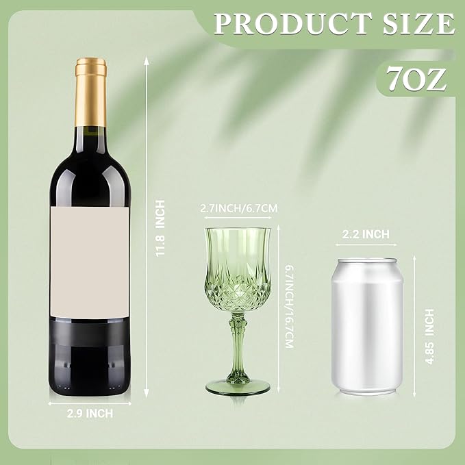 Plastic Wine Glasses, Plastic Goblets Vintage Style Cordial Drinking Glasses for Valentine’s Day, Wedding Reception, Grand Event Party Supplies (48, New Green)