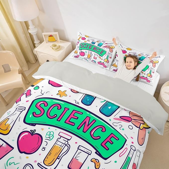 Science Duvet Cover Set Chemistry Science Educational Girl Toddler Bedding Set for Young Boys | School Physics formula Comforter Cover Back To School Supplies Bed Sets, Room Decor Aesthetic