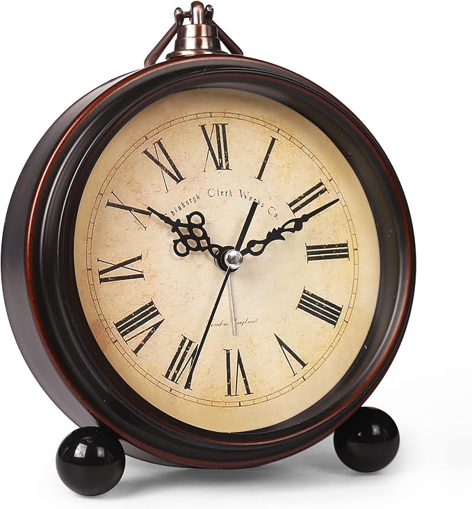 RODH Battery Alarm Clock,Vintage Retro Alarm Clock with Night Light，Hangable,Super Silent, Non Ticking Analog Small Table Clock for Bedroom,Bedside, Desk,Shelf