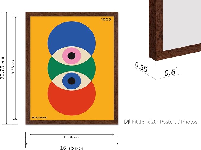 Poster Master Bauhaus Poster - Abstract Eyes Print - Graphic Design Art - Eye Art - Geometric Art - Chic Boho Art - Mid Century Modern Art - Living Room or Bedroom Wall Decor - 16x20 Brown Framed