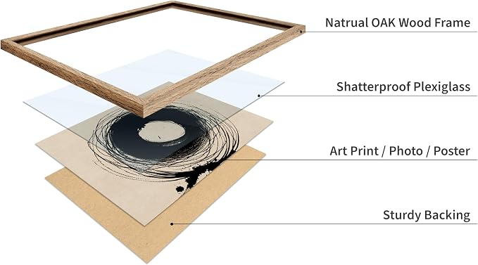 Poster Master Handmade Circle Drawing Poster - Ink Brush Print - Drawing & Sketch Art - Abstract & Modern Art - Great Bedroom or Living Room Wall Decor - 8x10 Beige Framed