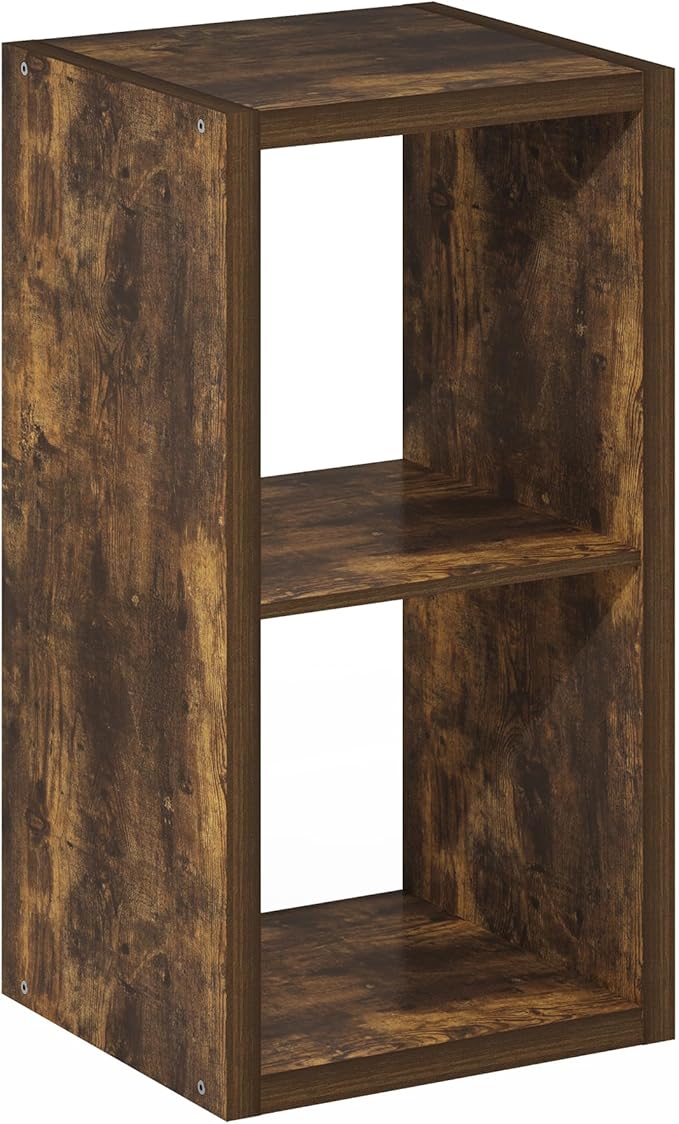 Furinno Cubicle Book Shelf, 2-Cube Bookshelf, Extra Thick Frame Horizontally & Vertically Reversible Bookcase with Open Back, 14.6" x 16" x 30", for Living Room, Bedroom, Home Office, Amber Pine