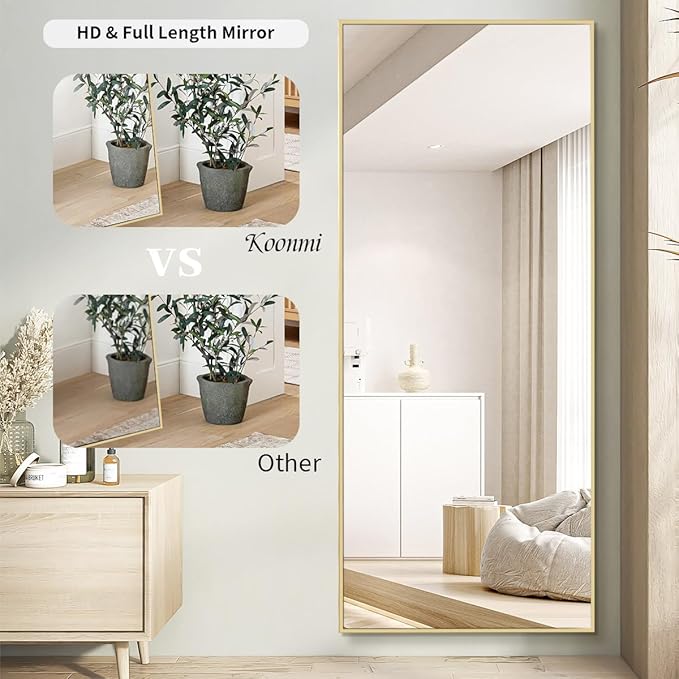 Koonmi 71"x30" Floor Mirror Full Length, Bedroom Floor Body Mirror with Stand, Large Gold Mirror, Leaning, Standing or Hanging Horizontally/Vertically