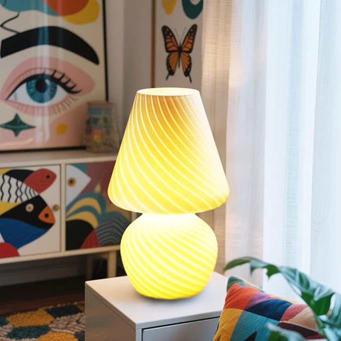 BSOD Taller Mushroom Lamp, Upgrade White Table Lamp Romantic 12' Vintage Swirl Mid-Century Design Classics Glass Home Decor Bedside Lamps for Living Room Bedroom Room Gift