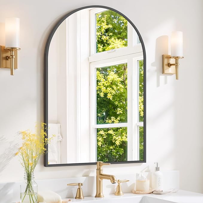 Arched Wall Mirror 36x24 Inch Black Bathroom Vanity Mirror with Metal Frame, Modern Arch Mirror for Bedroom, Living Room, Entryway, Wall Mounted Decorative Mirror