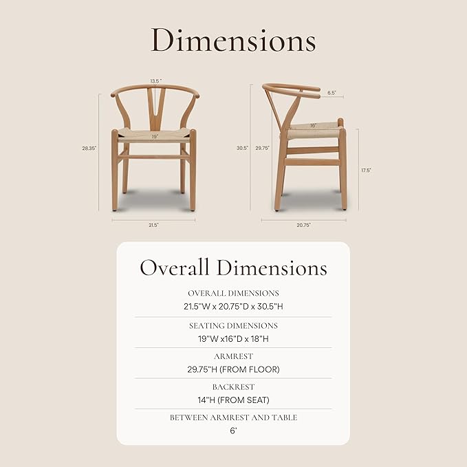 POLY & BARK Weave Dining Chair – Mid-Century Modern Wishbone Dining Chair with Arms, Solid Wood Frame, Indoor Use – Oak – Single - Ideal for Dining Room, Kitchen, or Stylish Accent Setting