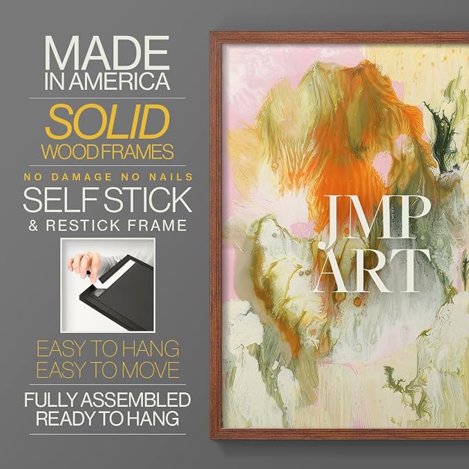 Renditions Gallery Set of 2 Peel & Stick Framed Prints, Modern Abstract Wall Art, Mix Color Oil Paint Design Wall Decor, Re-Stickable - Ready to Hang - 22"x28" - Walnut Frame LT588