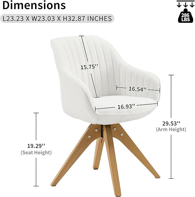 Art Leon Mid Century Modern Swivel Accent Chair - Fabric Upholstered Armchair with Natural Oak Wood Legs, Desk Chair No Wheels, Off White