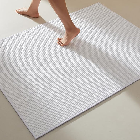 Large Bathroom Rugs Non Slip Washable Bath Rugs Super Absorbent Bathroom Rug Thin Quick Dry Low Pile Bath Mats, White 36"x60"