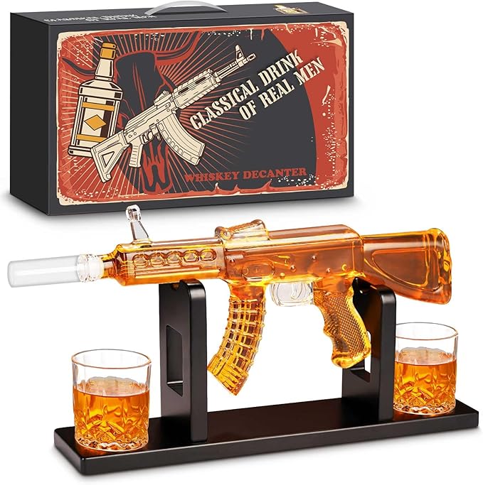 PONPUR Gifts for Men Dad, Whiskey Decanter Set with 2 Glasses, Unique Birthday Anniversary Retirement Gifts for Husband Him Grandpa, Cool Bourbon Scotch Gift for Man Cave Bar Decor