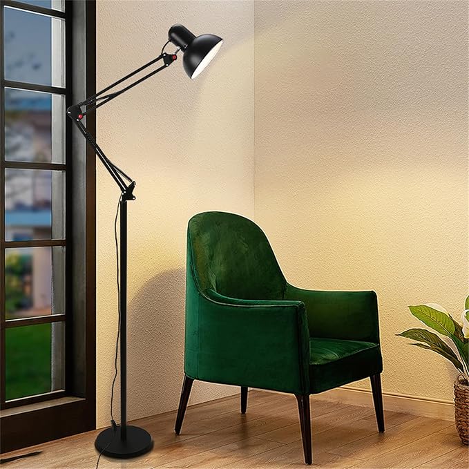 Floor lamp with Table Metal Swing Arm Floor Lamp Adjustable Architect Reading Lamp Tall Pole Standing Lamp with Heavy Duty Base for Living Room Bedroom Study Room Office