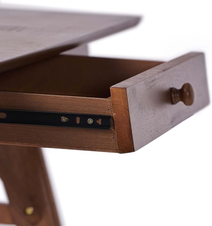Wood Writing Desk with Drawers, Mid Century Desk with Solid Legs, Small Writing Desk for Small Spaces Bedroom Living Room, Easy Assembly (Walnut B)