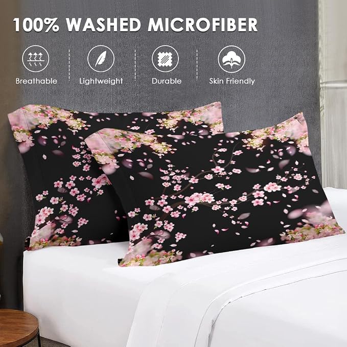 WeCozy King Size Comforter Set with 2 Pillowcases, Spring Pink Tree Cherry Soft 3 Pcs Bedding for Kids and Adults Bedroom Bed Decor