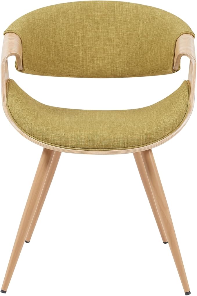 Armen Living Butterfly Mid-Century Dining Chair with Green Fabric Upholstered Seat and Oak Finish