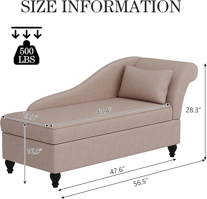 Indoor Storage Chaise Lounge Upholstered Fabric Lounge Chair Living Room Bedroom Corner Small Chaise Sofa Recliner with Wood Legs (Right Arm) Tan