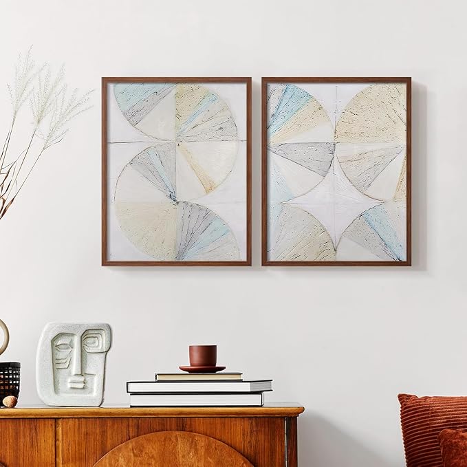 Renditions Gallery Set of 2 Peel & Stick Framed Prints, Geometric Abstract Wall Art, Pie Chart Color Wheels Wall Decor, Re-Stickable - Ready to Hang - 8"x10" - Walnut Frame LT588