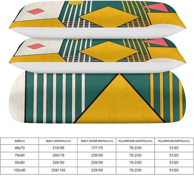 Colorful Aesthetic Comforter Cover Geometry Bed Set, Retro Atomic Duvet Cover，Modern Mid Century Bedding Sets，Aesthetic Abstract Art Bedding 3 Piece (1 Duvet Cover 102"x90" + 2 Pillow Sham 20"x30")