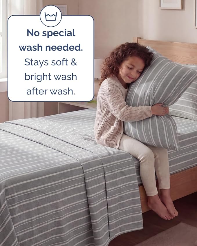 Twin Size 3 Piece Sheet Set - Comfy Breathable & Cooling Sheets - Hotel Luxury Bed Sheets for Women & Men - Deep Pockets, Easy-Fit, Soft and Wrinkle Free Sheets - Grey Stripes Oeko-Tex Bed Sheet Set