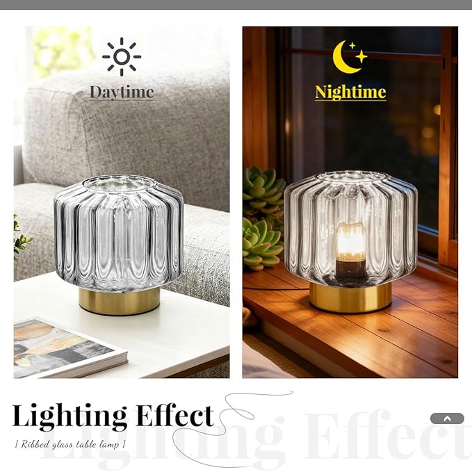 Touch Table Lamp for Bedside, Smoke Gray Glass Table Lamps Mid Century Modern Table Lamp Gold nightstand lamp Mini Desk lamp for Bedroom Living Room Office