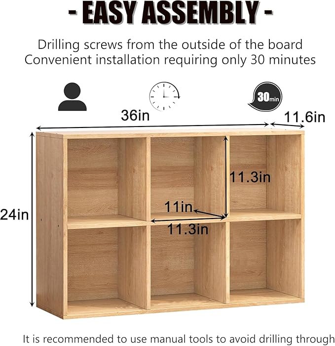 Wooden 6 Cube Storage Organizer with Closed Back Panel,Natural Oak Cube Shelf Cubby Storage Organizer with Compartments for Living,Bookshelf, Easy to Install (Oak, 6 Cube-11in)
