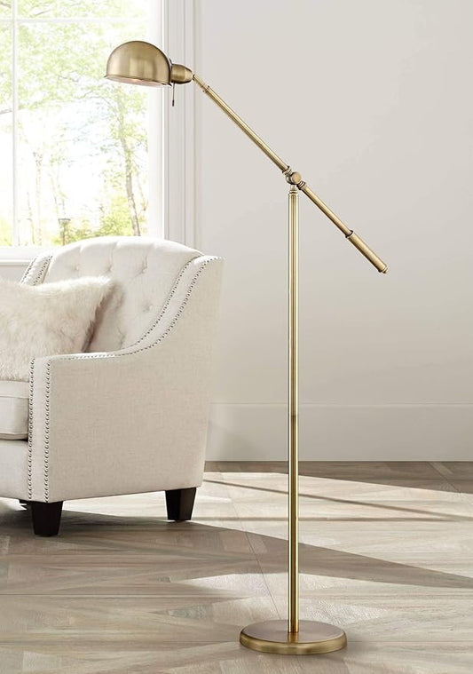 360 Lighting Dawson Traditional Farmhouse Task Pharmacy Light Floor Lamp Standing 55" Tall Antique Brass Metal Adjustable Balance Boom Arm Gold Shade Decor for Living Room Reading House Bedroom