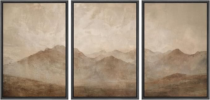 SIGNWIN Framed Canvas Print Wall Art Set Minimal Mountain Landscape Neutral Illustrations Modern Art Decorative Boho Relax/Zen Nordic for Living Room, Bedroom, Office - 24"x36"x3 Black