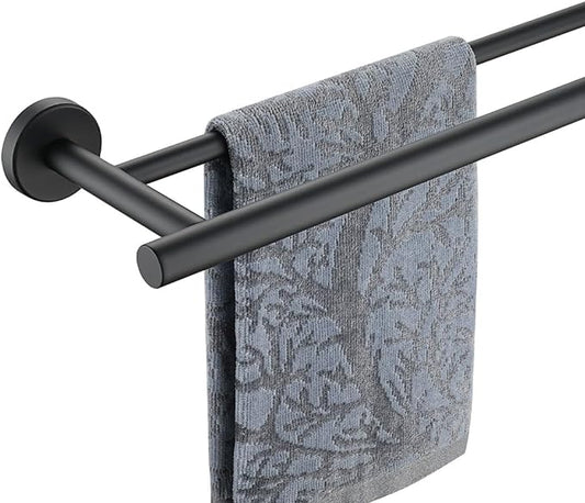 JQK Black Double Towel Bar, 20.5 Inch 304 Stainless Steel Thicken 0.8mm Towel Rack Bathroom, Towel Holder Matte Black Wall Mount, Useable Length 18 Inch, TB100L18-PB