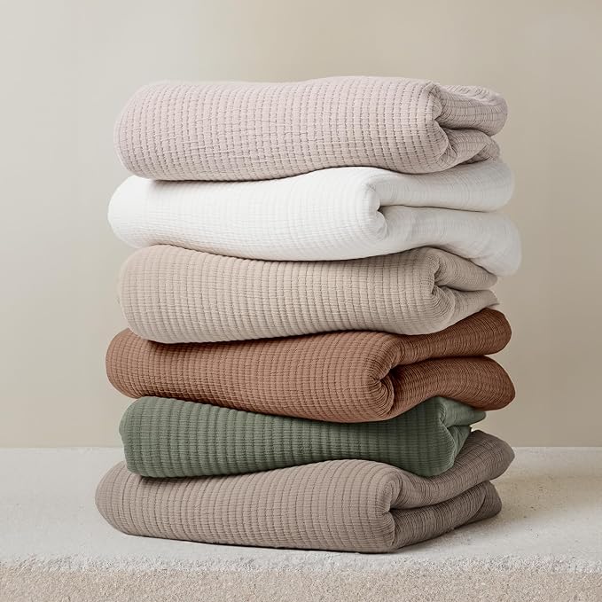 EVERGRACEHOME Cotton Gauze Full Queen Bedspread, Ultra Soft Prewashed Pick Stitch Matelassé Coverlet, Lightweight Oversized Queen Quilt Bedding Set for All Season, w/ 2 Shams, Terracotta Clay