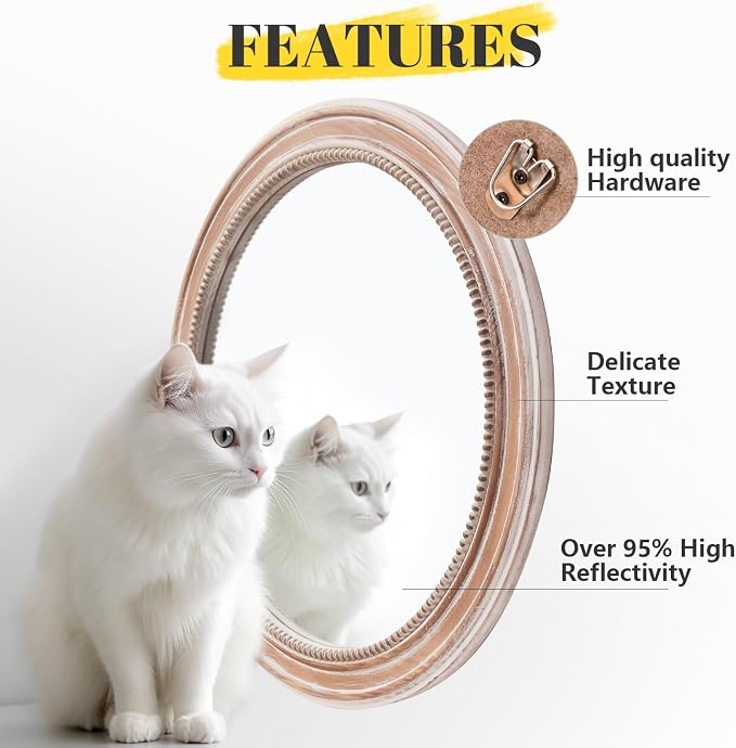 sawsile Round Wood Mirror,28 inch Circle Rustic Farmhouse Natural Wooden Frame Boho Beads Wall Mirror for Bathroom,Living Room,Bedroom or Entryway